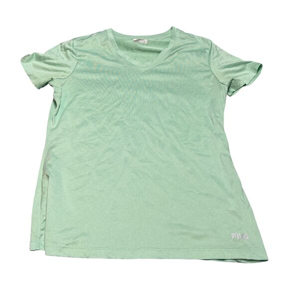 Fila Active T-Shirt Women Medium Mint Green Stretch V-Neck Short Sleeve Pullover - Picture 1 of 7